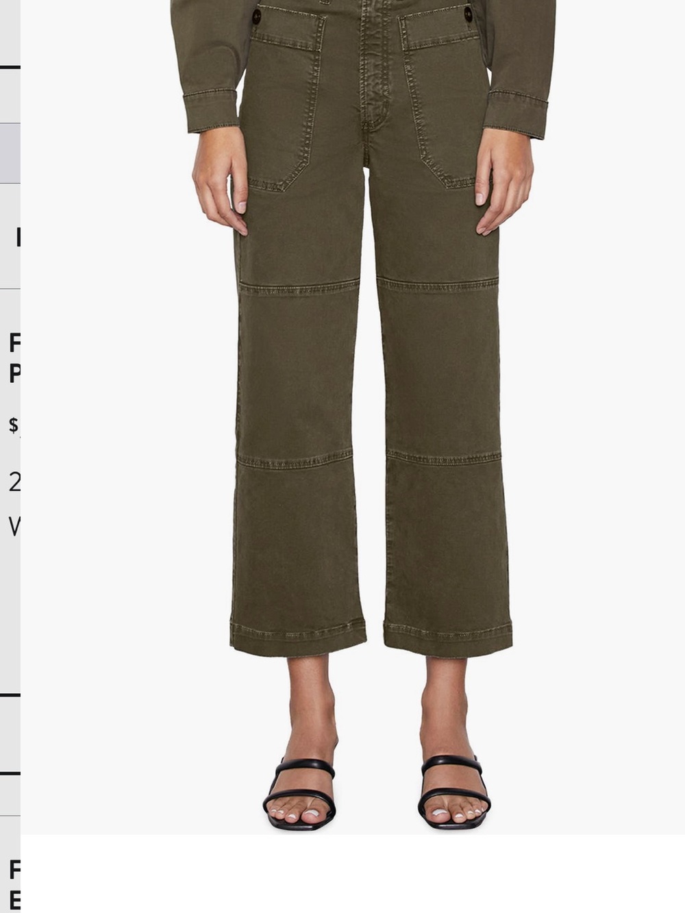 Frame Denim Olive Green Cropped Wide-Leg Utility Pants